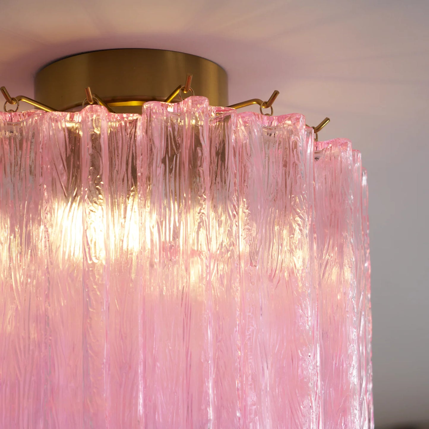Pink Glass Tubes Murano Ceiling Lamp