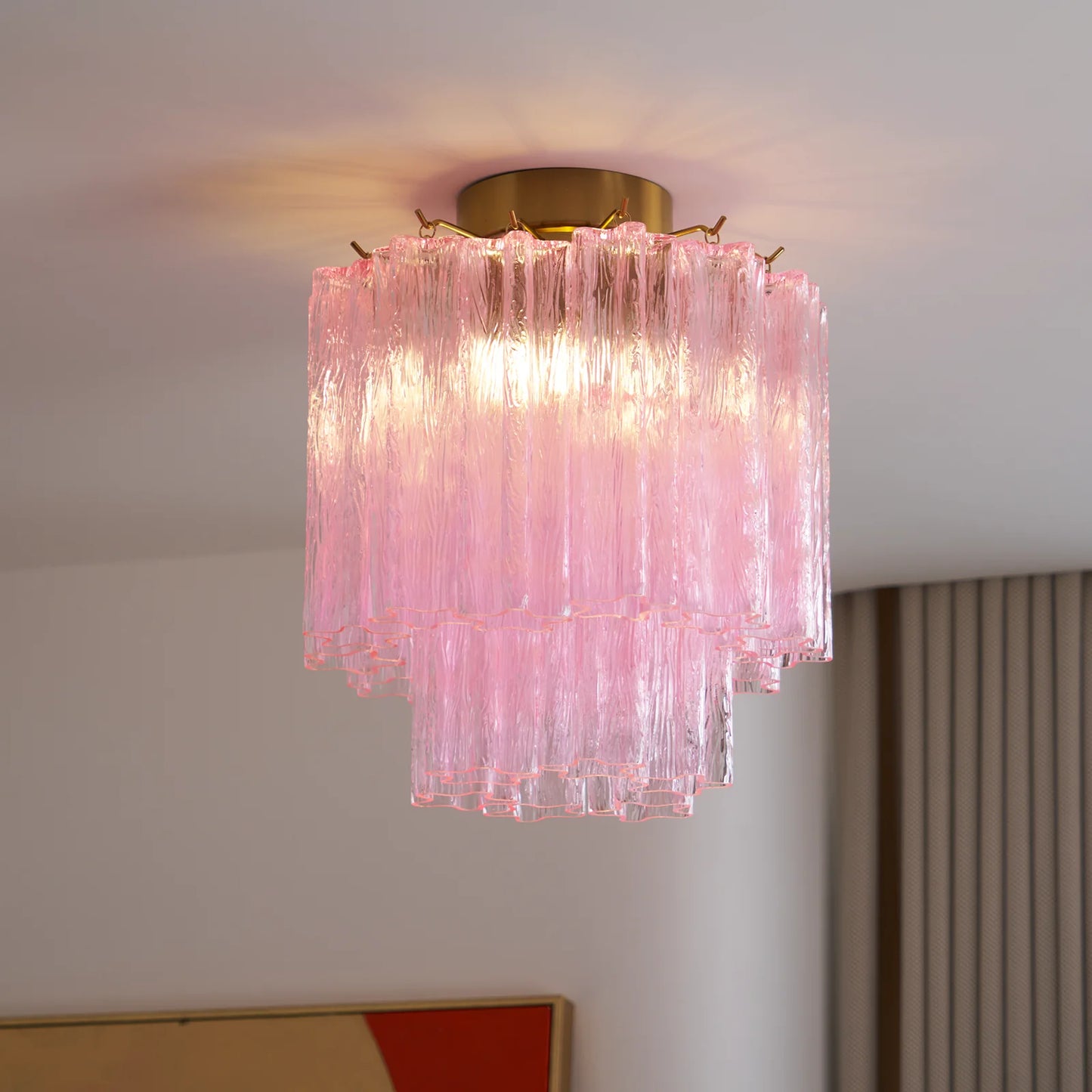 Pink Glass Tubes Murano Ceiling Lamp