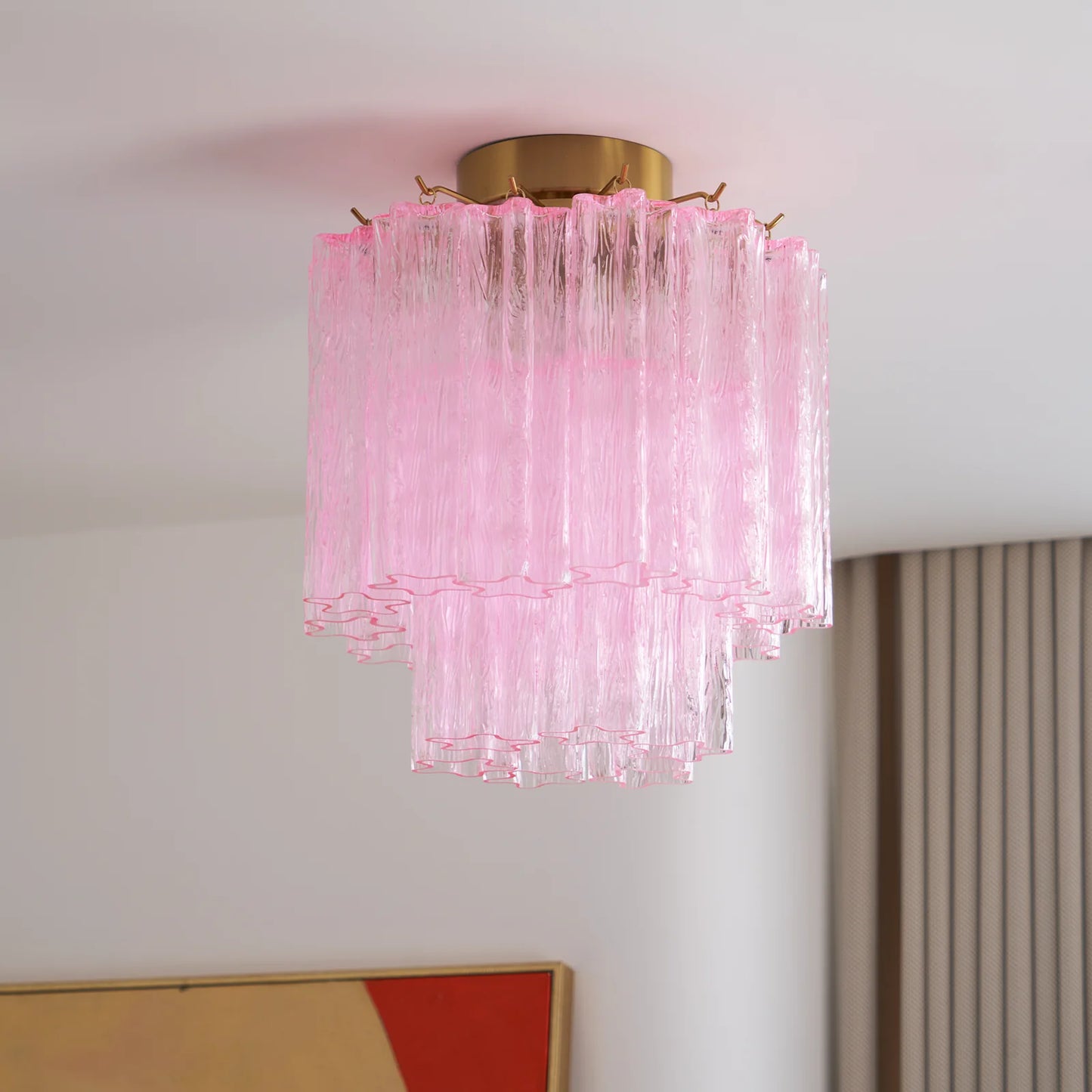 Pink Glass Tubes Murano Ceiling Lamp