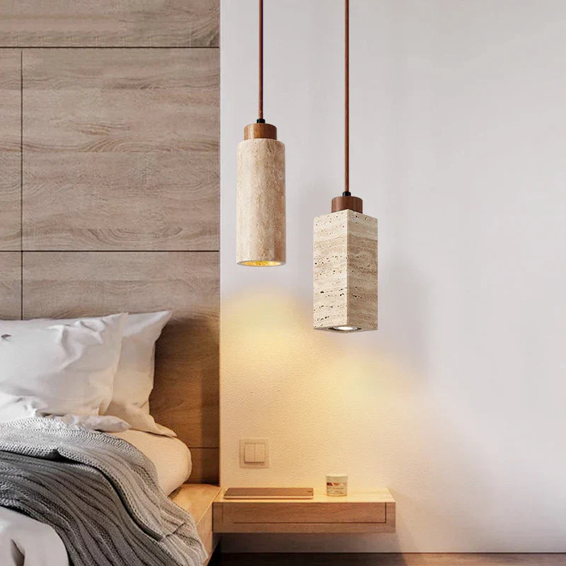 Yellow Travertine Marble Pendant Lamp - Wabi-Sabi Elegance for Dining, Kitchen, and More