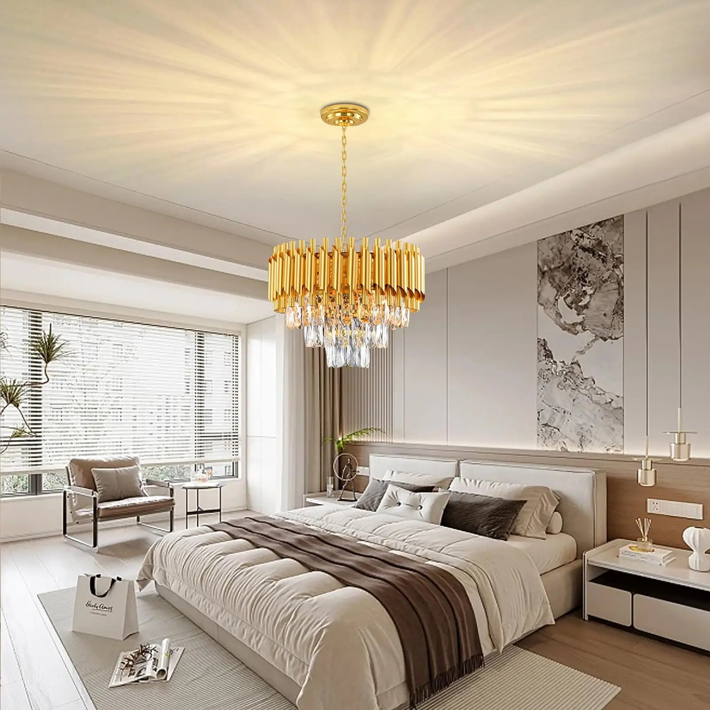 Modern Crystal Chandeliers,Crystal Pendant Light Fixture, 3-Tier Flush Mount Crystal Ceiling Light Raindrop for Dining Room Livi