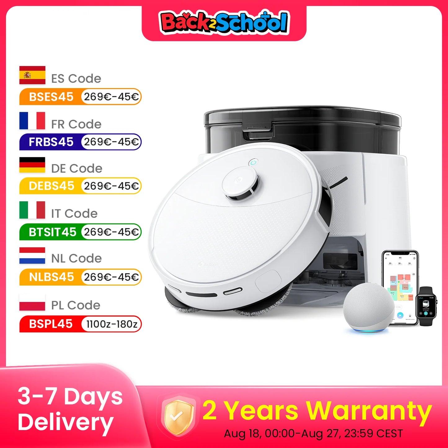 LEFANT Robot Vacuum Cleaner with Mapping, 12000Pa Suction, Emptying Station, Automatic Washing and Drying, DTOF Laser