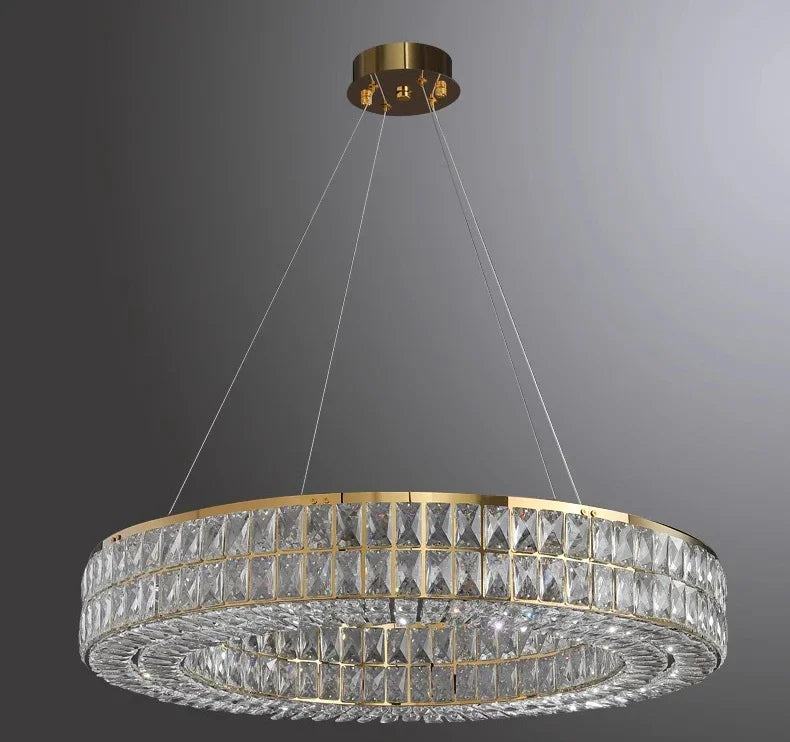 Modern Minimalist Crystal Light Luxury Circular Ring Hanging Lamp High-end Atmospheric Hall Light Bedroom Crystal Pendant Light