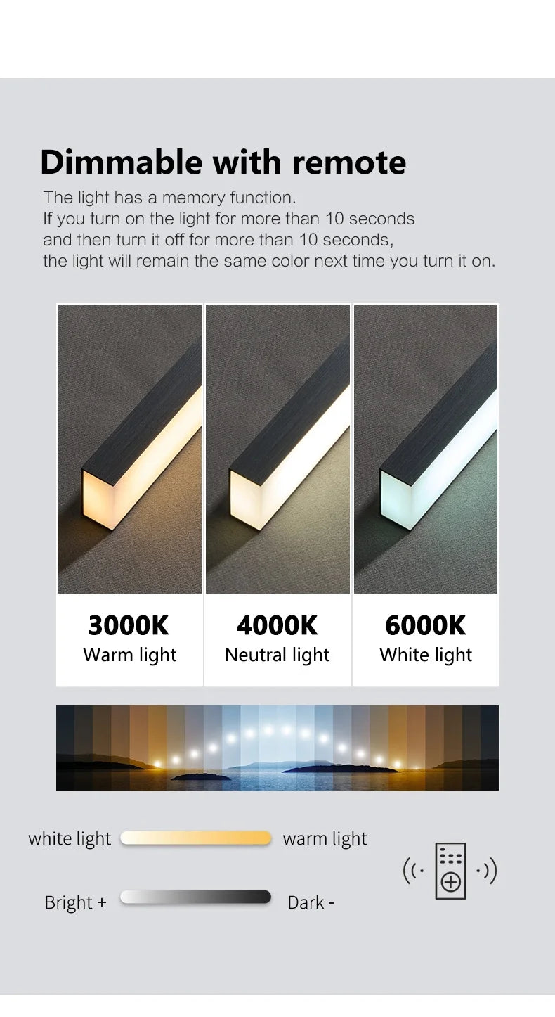 Minimalist Linear Pendant Lights LED Modern Chandelier Dining Room Island Light Restaurant Cafe Bar Office Hanging Lamps Black