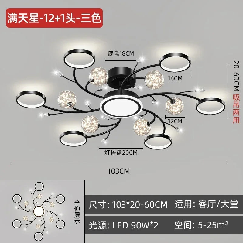 Black Ceiling Chandeliers - Modern Living Room and Hall Ceiling Light Fixture with Romantic Starry Gold Creative Ceiling Lamp for the Bedroom