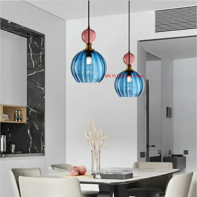 Nordic Colored Glass Chandelier Postmodern Creative Designer Restaurant Bar Counter Bedroom Bedside Lamp Excluding Light Bulbs