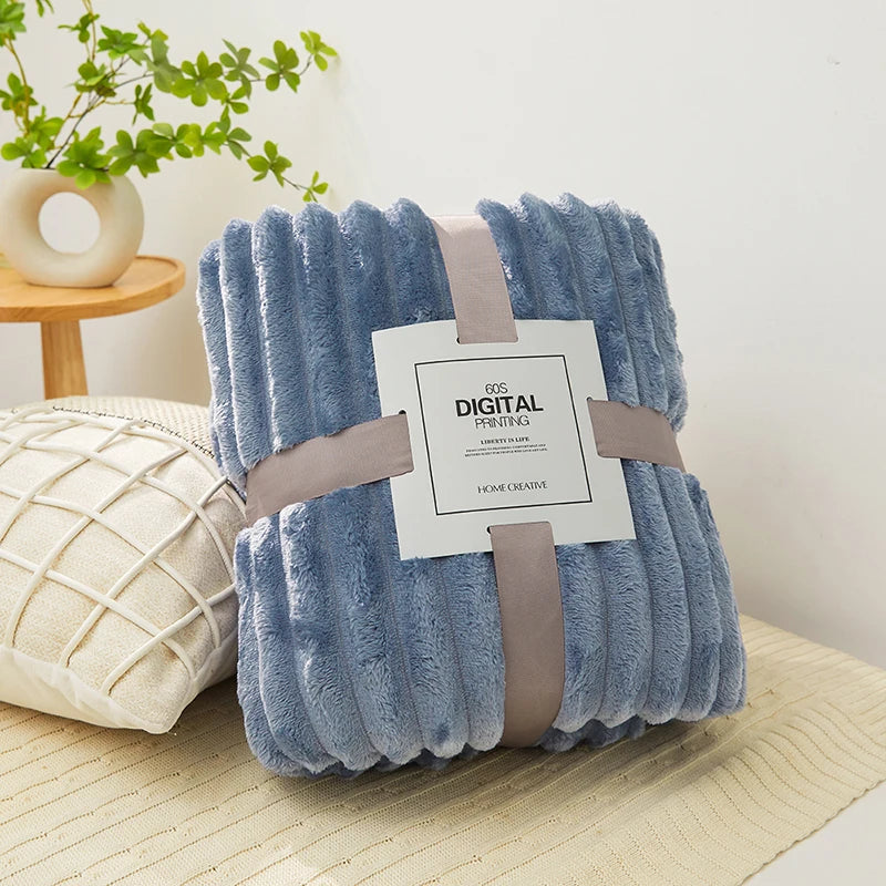 VividTwill 1pc Fluffy Coral Velvet Blanket Air-Conditioned Flannel Plush Comfortable Thickened Warm Soft Throw Blanket Bed Cover