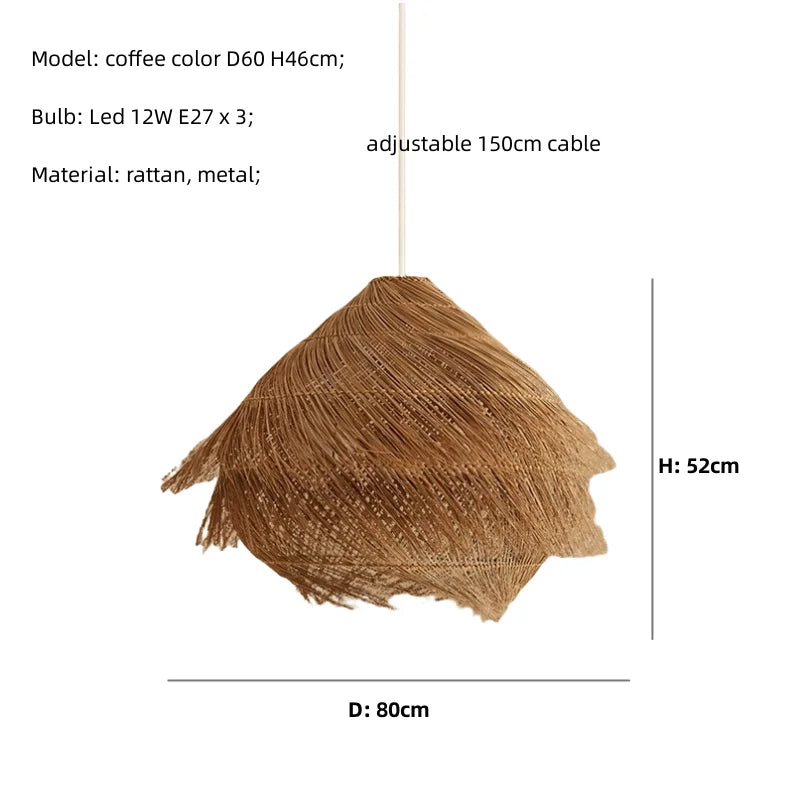 Japanese Wasabi-Inspired LED Pendant Lights - Rattan Chandelier Lamp Fixtures for Nordic Dining Rooms and Indoor Lighting