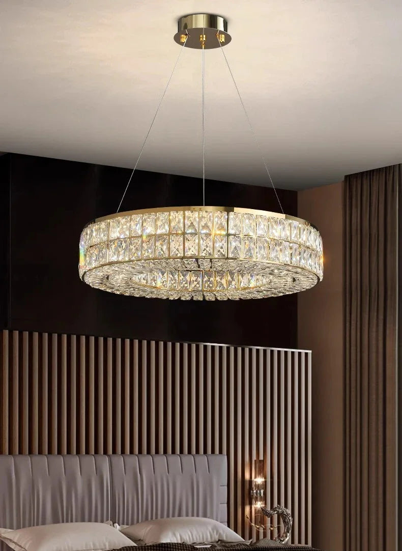Modern Minimalist Crystal Light Luxury Circular Ring Hanging Lamp High-end Atmospheric Hall Light Bedroom Crystal Pendant Light