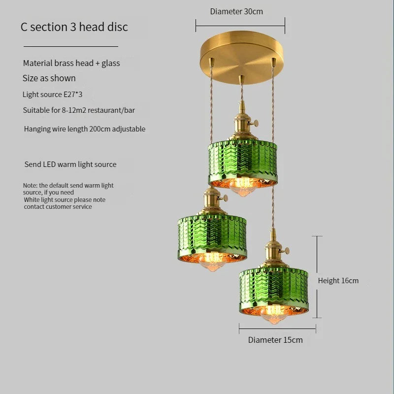 Vintage Brass Green Glass Pendant Light - Illuminate Your Dining Room, Bar, or Bedroom with Scandinavian Elegance