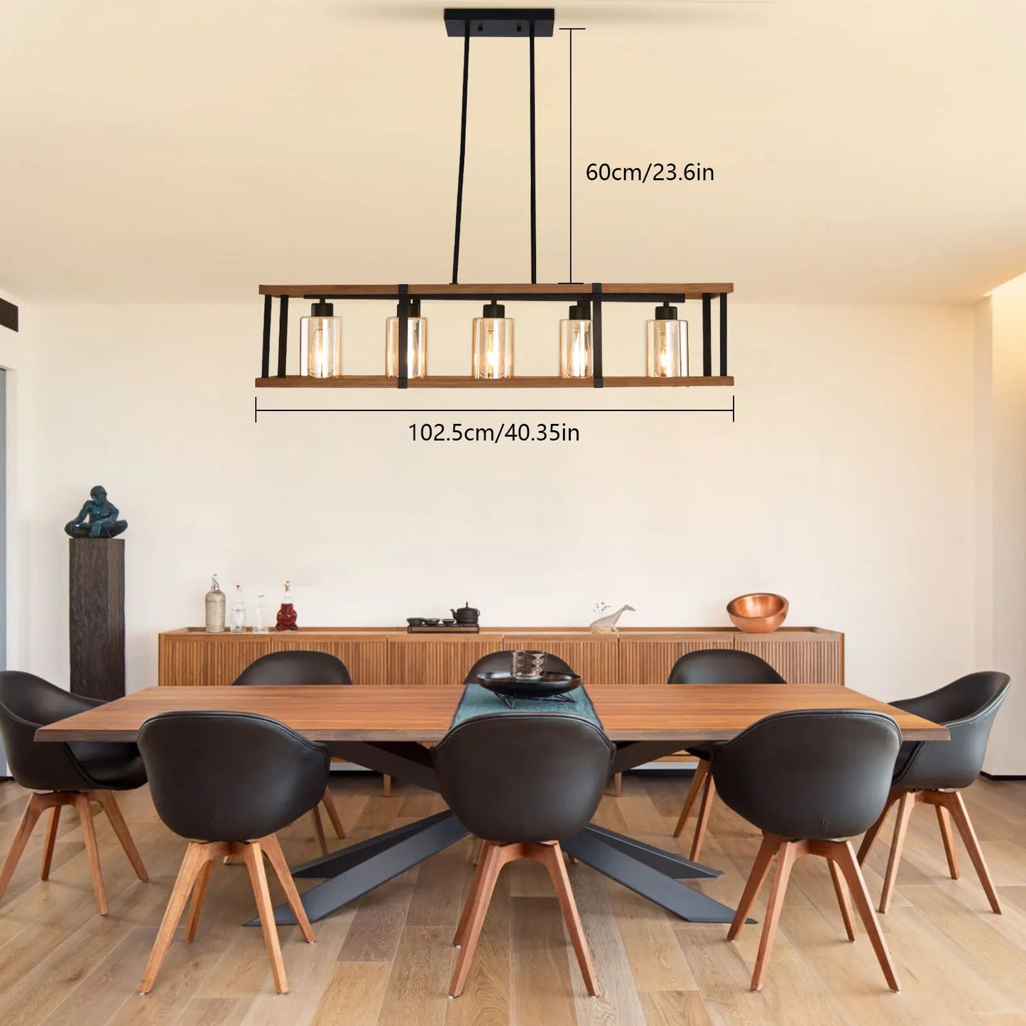 5-Light Farmhouse Chandeliers for Dining Room & Kitchen Island - Rectangle K9 Crystal Light Fixtures with Industrial Style