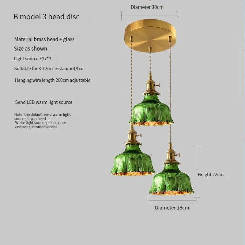 Vintage Brass Green Glass Pendant Light - Illuminate Your Dining Room, Bar, or Bedroom with Scandinavian Elegance