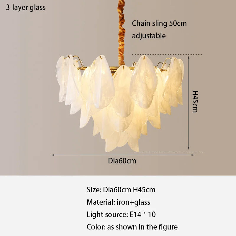 French Light and Luxury Restaurant Pendant Lamp - Postmodern Elegance with a Retro Glass Feather Design for Bedrooms and Dining Spaces