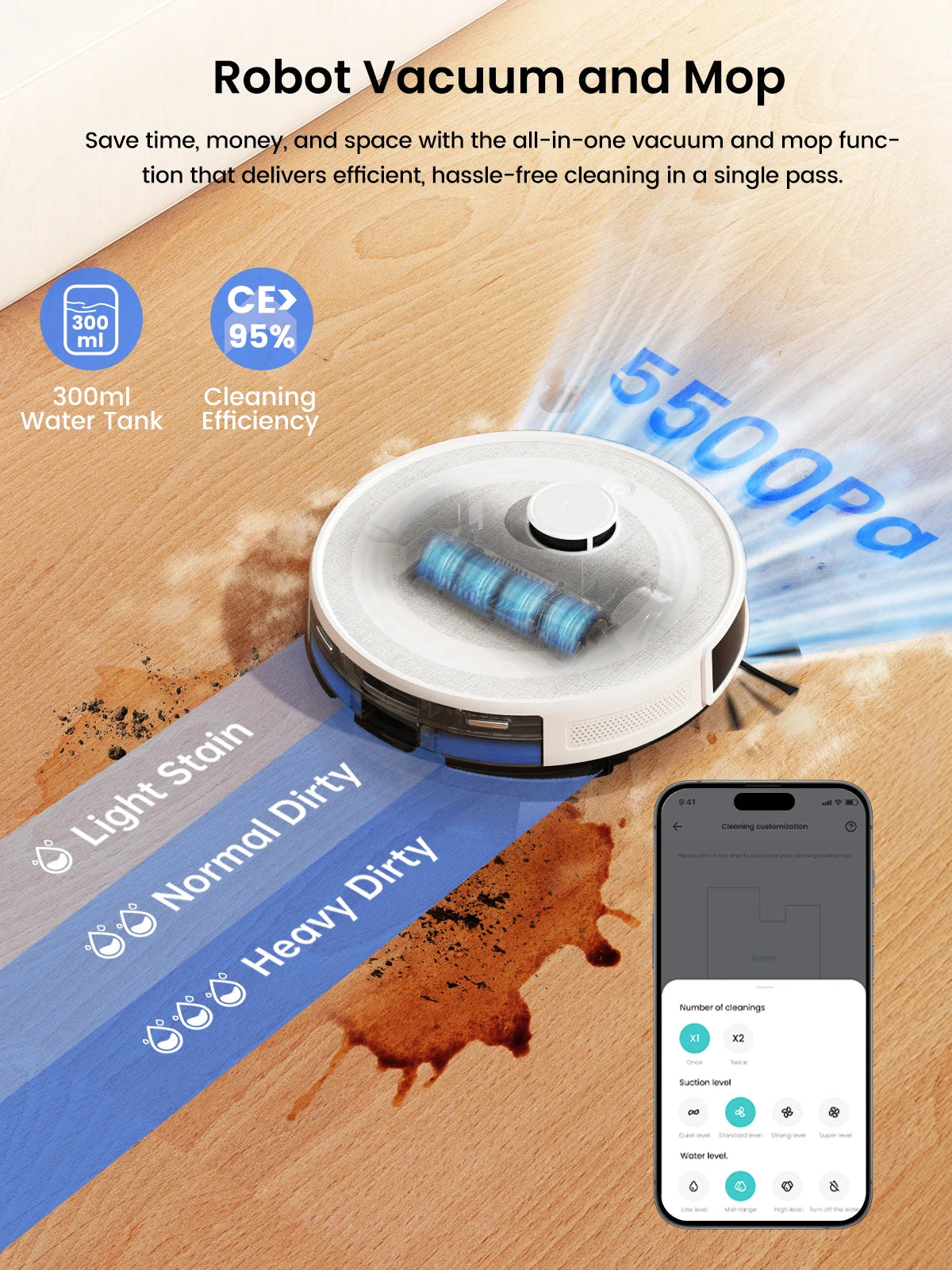 Lefant M2Pro Robot Vacuum with Mop,Self-Emptying, 6000Pa , DTOF Laser Navigation, PSD Obstacle Avoidance, Wi-fi/Alexa Control