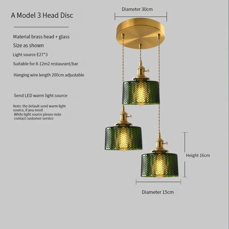 Vintage Brass Green Glass Pendant Light - Illuminate Your Dining Room, Bar, or Bedroom with Scandinavian Elegance