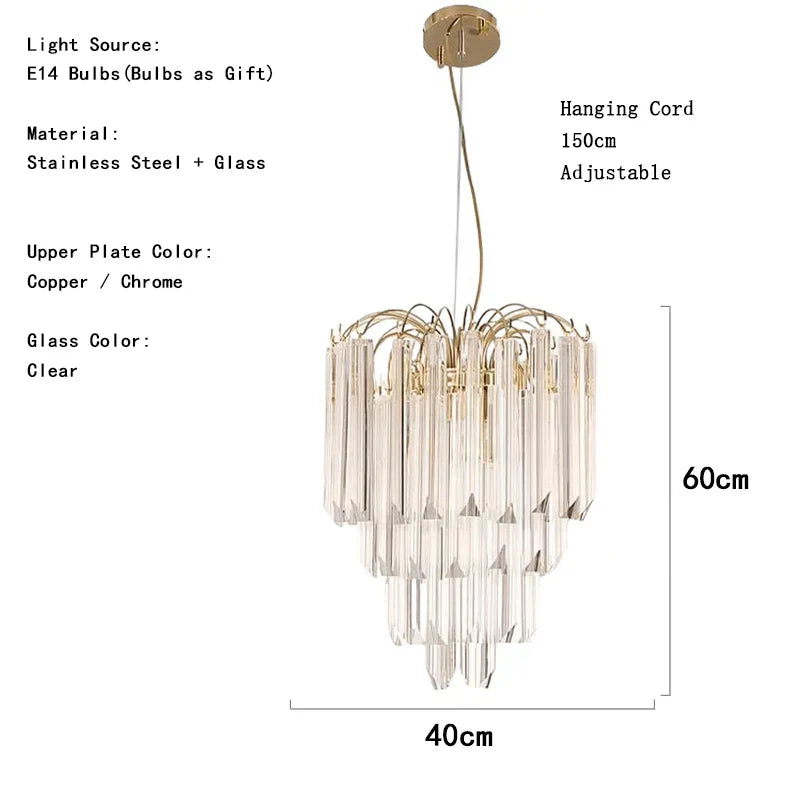 Gianna Italian Crystal Glass Pendant Chandelier – Classic Hanging Light for Staircase & High Ceilings