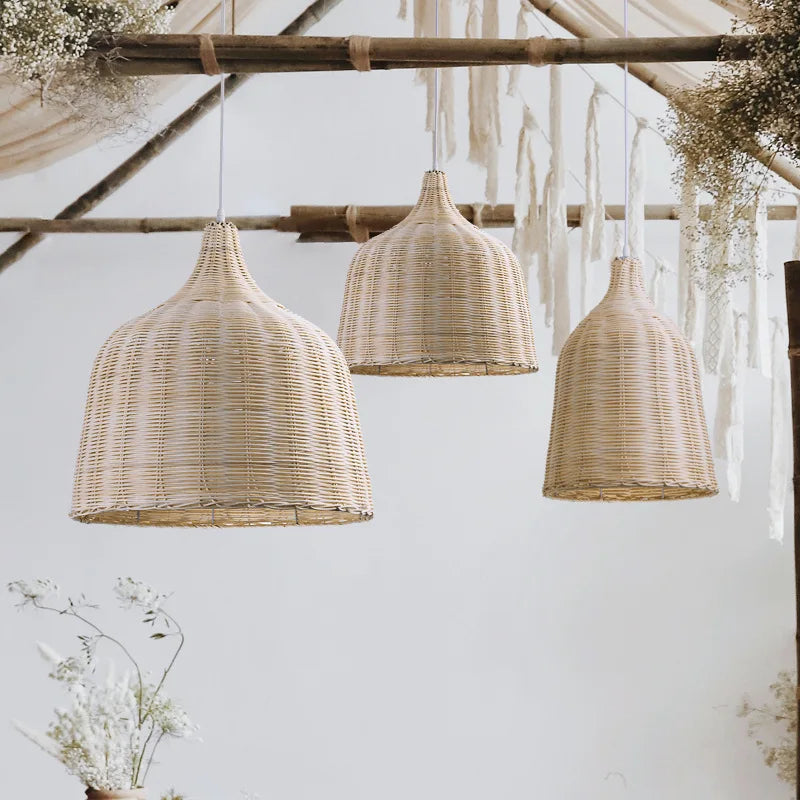 Chinese Creative Hand-Woven Rattan Art LED Pendant Lamp - Retro Decorative Lighting for Restaurants, Hotels, Study Rooms, Hallways, and Rural Decor