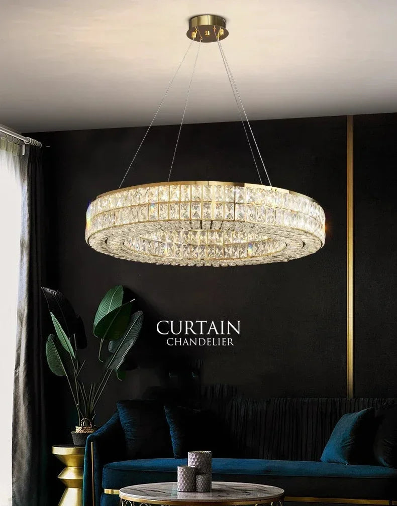 Modern Minimalist Crystal Light Luxury Circular Ring Hanging Lamp High-end Atmospheric Hall Light Bedroom Crystal Pendant Light