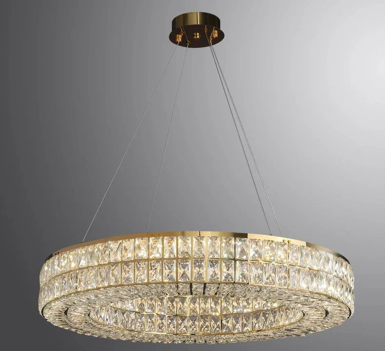 Modern Minimalist Crystal Light Luxury Circular Ring Hanging Lamp High-end Atmospheric Hall Light Bedroom Crystal Pendant Light