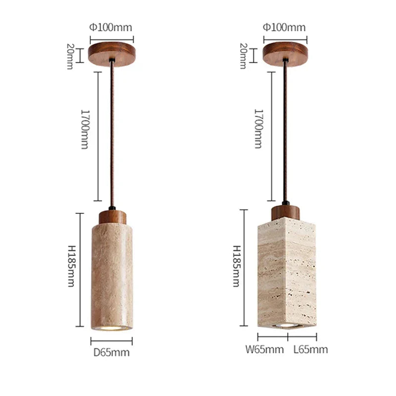 Yellow Travertine Marble Pendant Lamp - Wabi-Sabi Elegance for Dining, Kitchen, and More