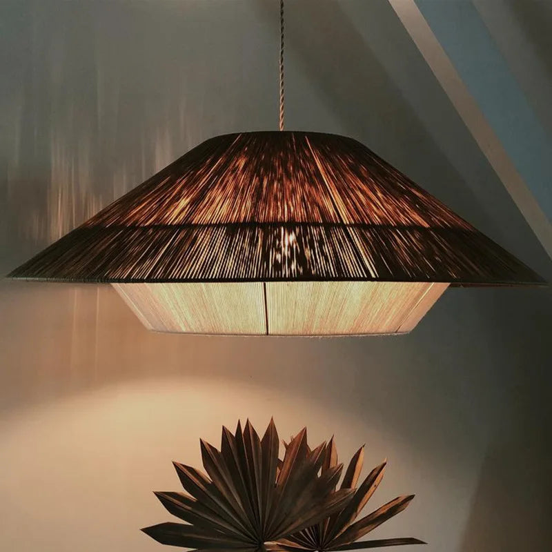 Japanese-Inspired Retro Chandelier - Woven Hemp Rope Pendant Lamp for Creative Home Decor