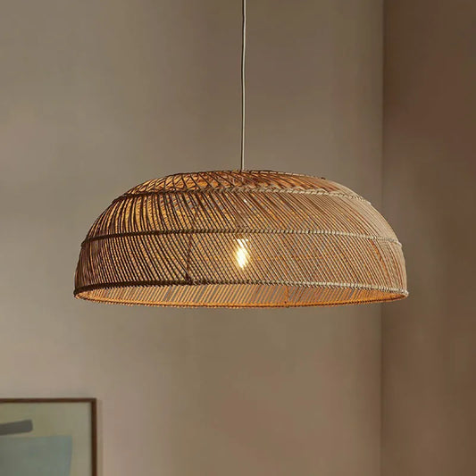Chinoiserie Flat Rattan Pendant Light - Modern Handmade Creative Pattern Lamp for Living Rooms, Bedrooms, and Dining Room Table Chandeliers