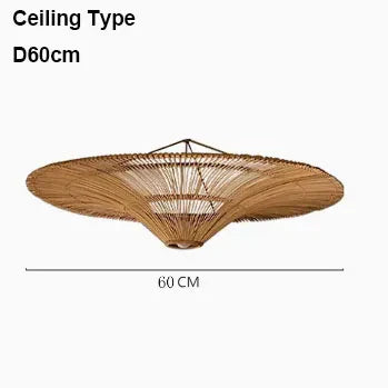 Wabi Sabi Japanese Rattan Pendant Light - Handmade Straw Hat Chandelier for Unique Decor