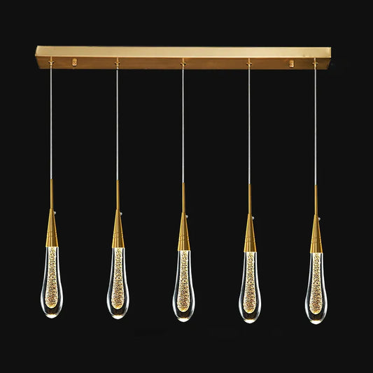 Lamp LED Chandelier - Modern Raindrop Crystal Pendant Light Fixtures in Gold for Kitchen Islands and Foyers