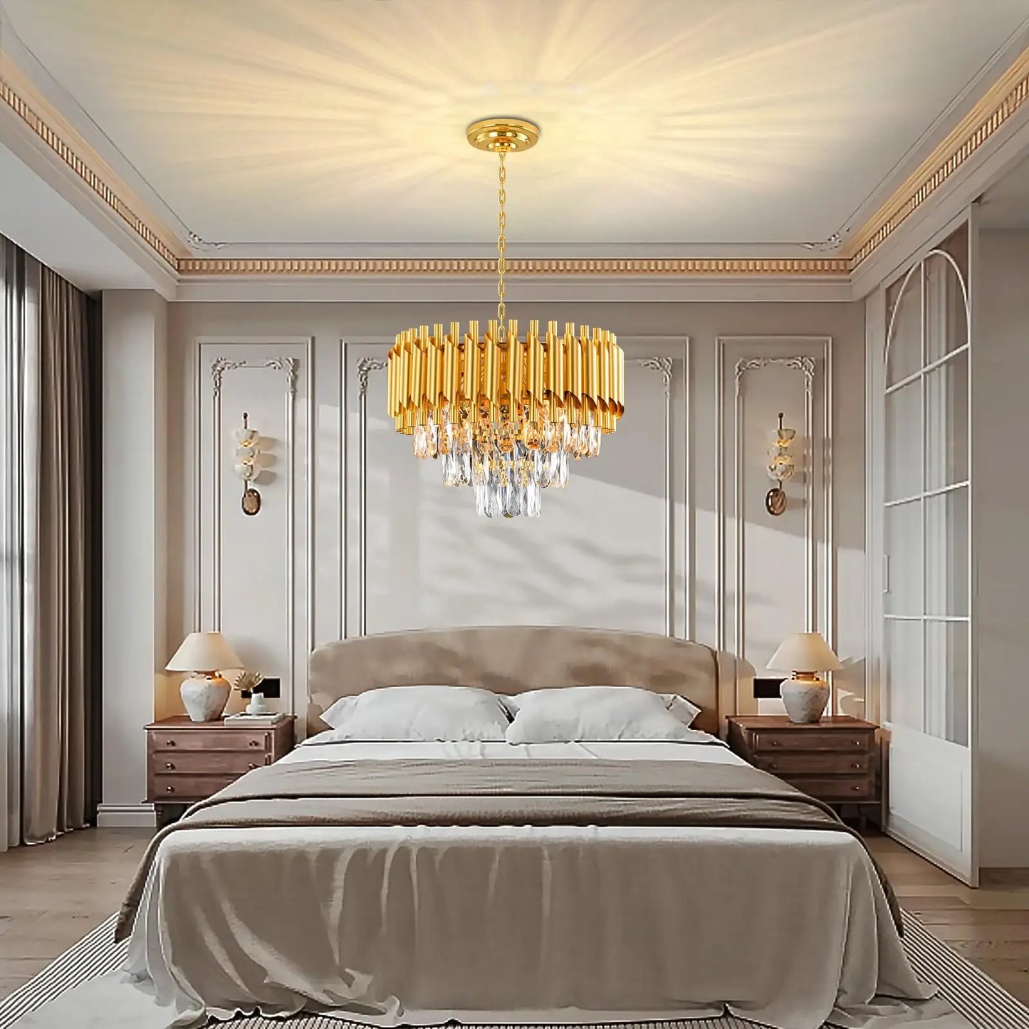 Modern Crystal Chandeliers,Crystal Pendant Light Fixture, 3-Tier Flush Mount Crystal Ceiling Light Raindrop for Dining Room Livi