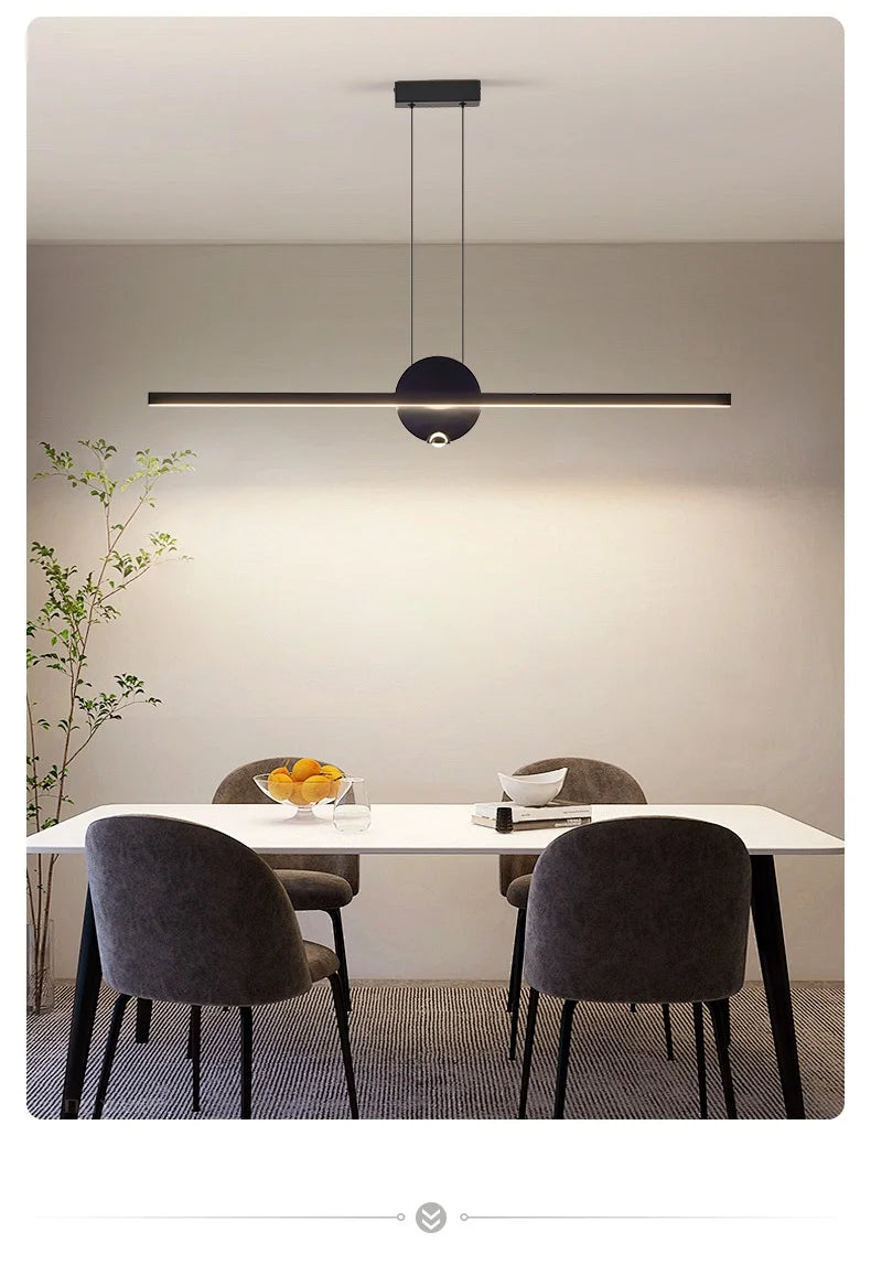 Minimalist Linear Pendant Lights LED Modern Chandelier Dining Room Island Light Restaurant Cafe Bar Office Hanging Lamps Black