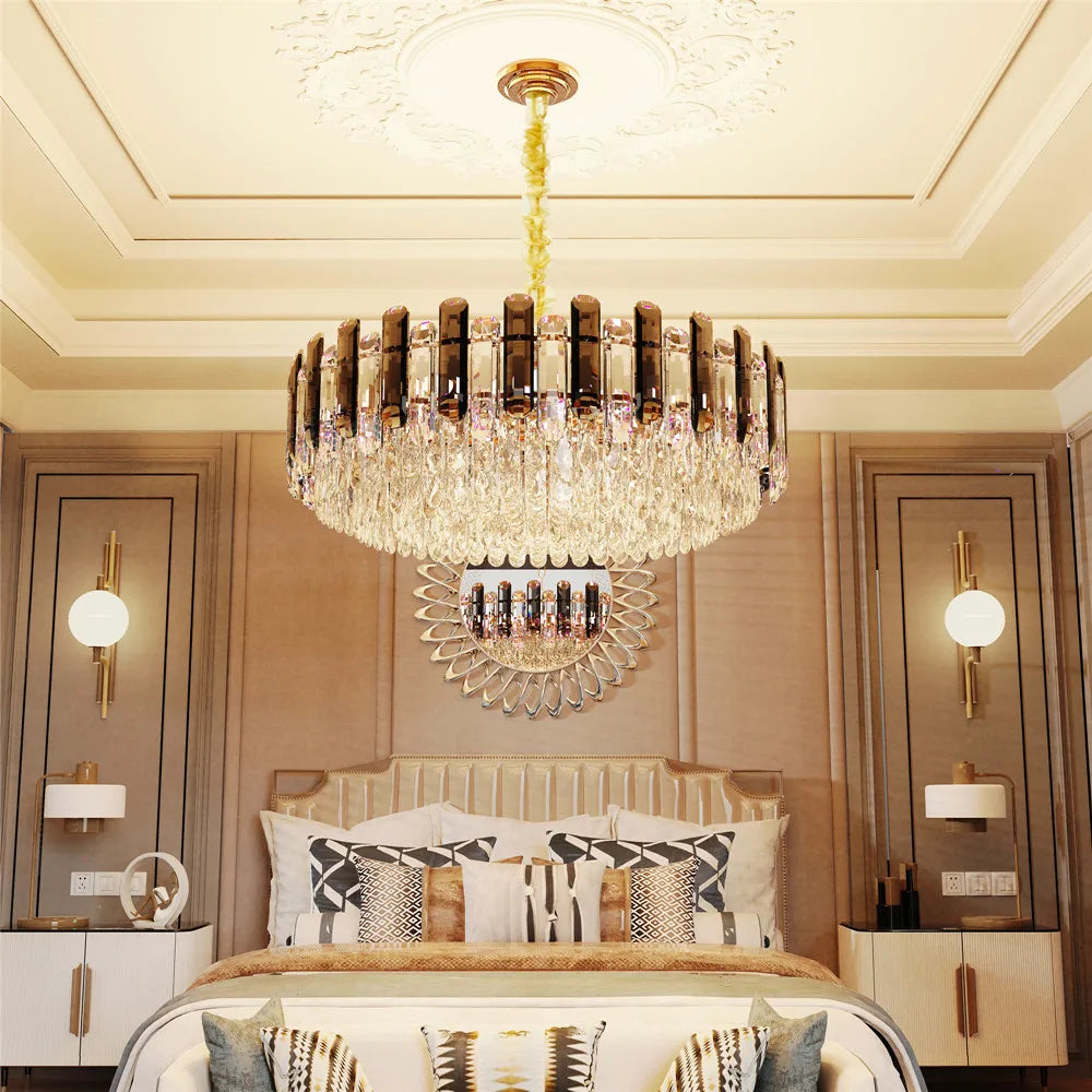 LUVODI Modern Crystal Chandelier Raindrop Pendant Light with 3 Color Lights for Choose