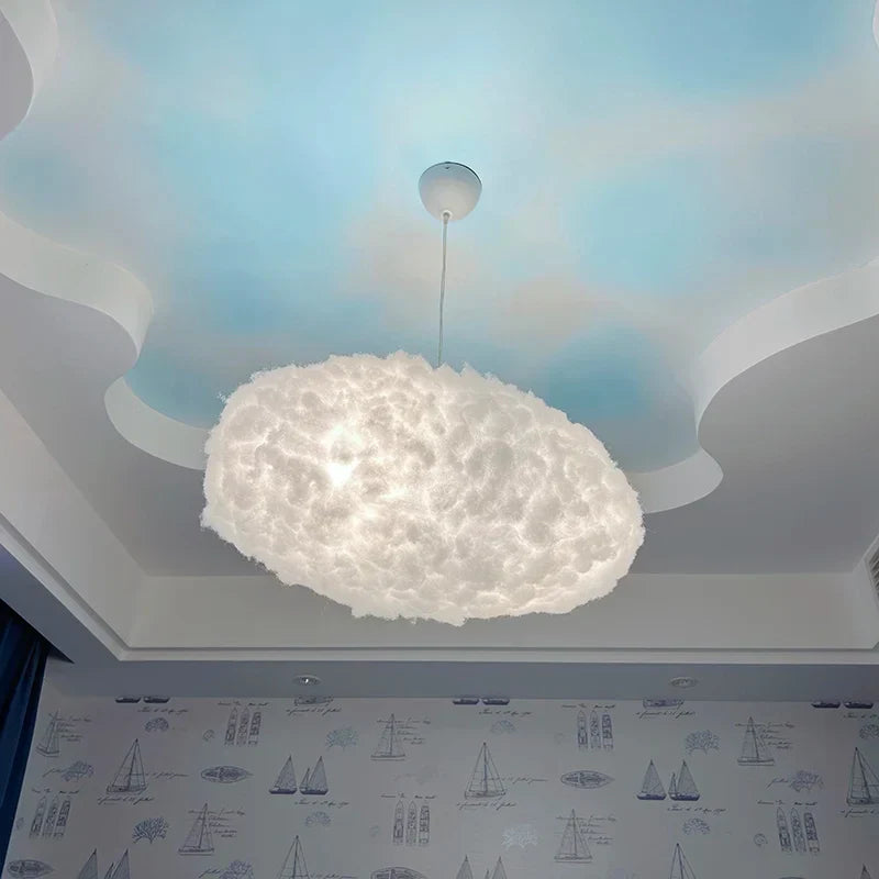 Creative White Cotton Cloud Pendant Lamp - Perfect for Kids' Room, Coffee Room, and Girl's Bedroom Decor - LED Hanging Lights with Unique Lightning Design