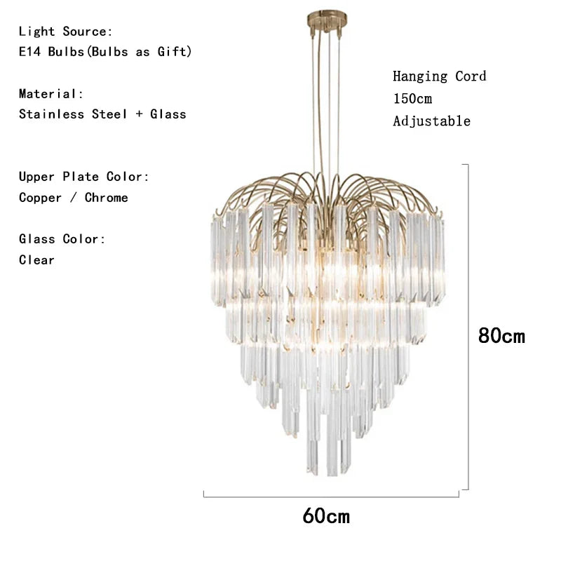 Gianna Italian Crystal Glass Pendant Chandelier – Classic Hanging Light for Staircase & High Ceilings