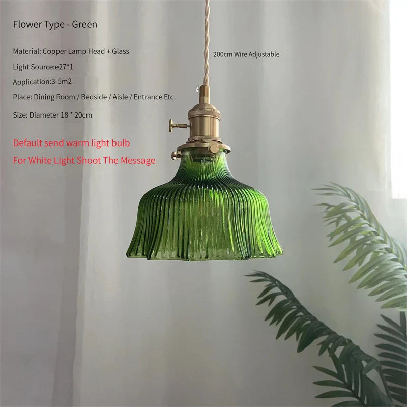 Vintage Brass Green Glass Pendant Light - Illuminate Your Dining Room, Bar, or Bedroom with Scandinavian Elegance
