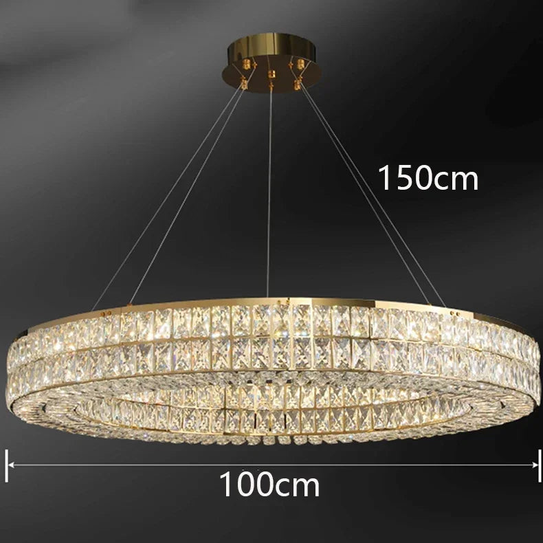 Modern Minimalist Crystal Light Luxury Circular Ring Hanging Lamp High-end Atmospheric Hall Light Bedroom Crystal Pendant Light