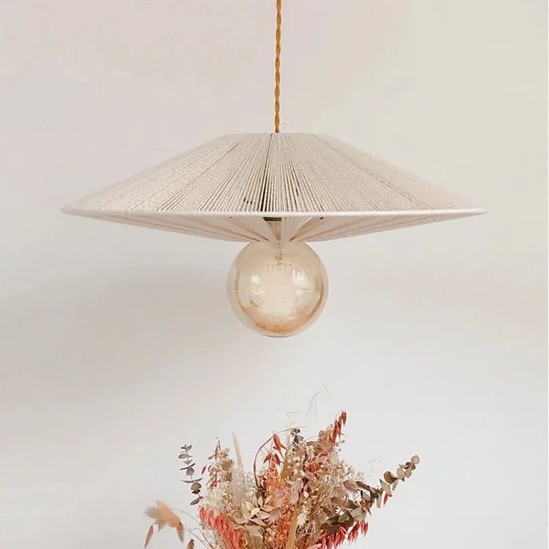 Japanese-Inspired Retro Chandelier - Woven Hemp Rope Pendant Lamp for Creative Home Decor