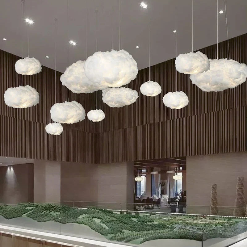 Creative White Cotton Cloud Pendant Lamp - Perfect for Kids' Room, Coffee Room, and Girl's Bedroom Decor - LED Hanging Lights with Unique Lightning Design