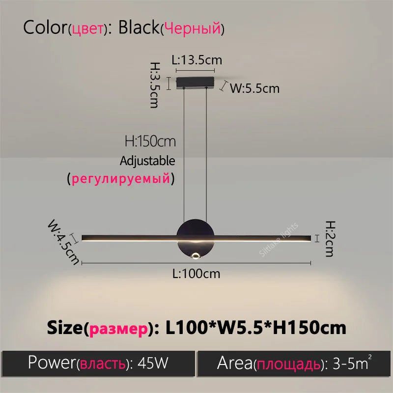 Minimalist Linear Pendant Lights LED Modern Chandelier Dining Room Island Light Restaurant Cafe Bar Office Hanging Lamps Black