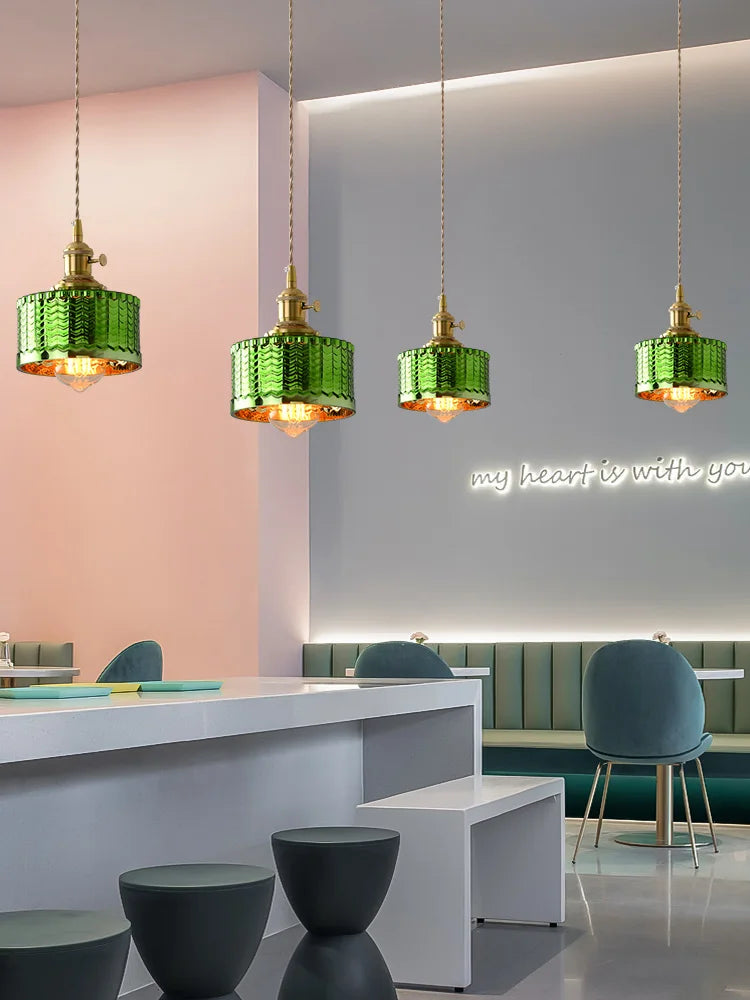 Vintage Brass Green Glass Pendant Light - Illuminate Your Dining Room, Bar, or Bedroom with Scandinavian Elegance