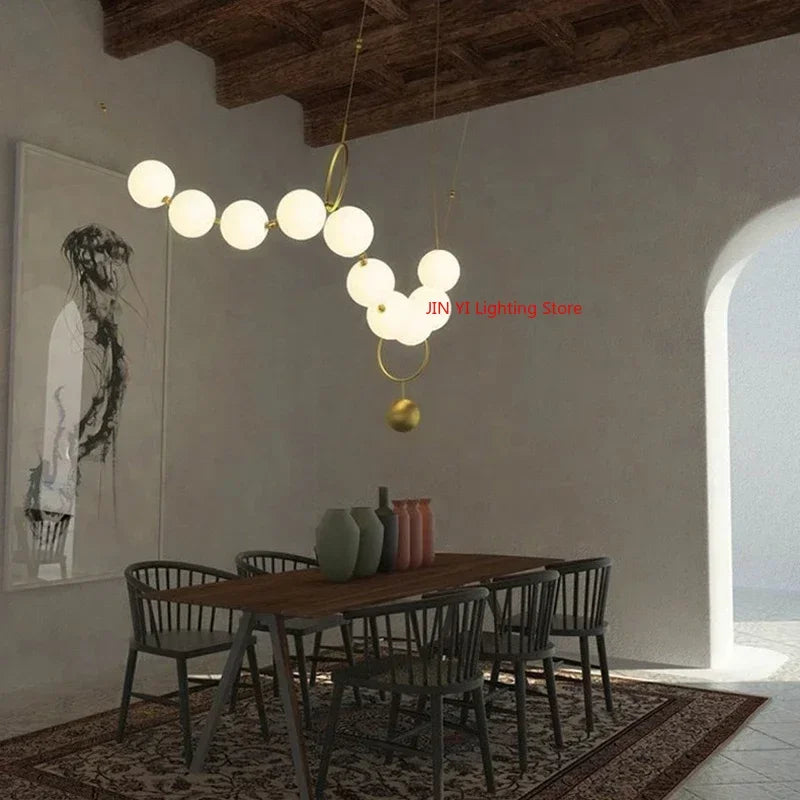 Nordic Luxury Necklace Led Pendant Light For Ceiling Chandelier White Glass Ball Hanging Lamp Glass Lampshade 12cm