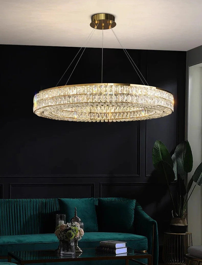 Modern Minimalist Crystal Light Luxury Circular Ring Hanging Lamp High-end Atmospheric Hall Light Bedroom Crystal Pendant Light