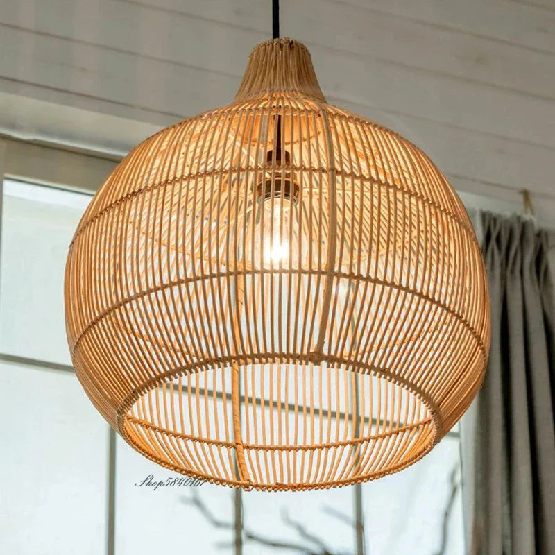 Japanese Handmade Rattan Woven Pendant Lamp - Artful Lighting for Rural Retro Decor