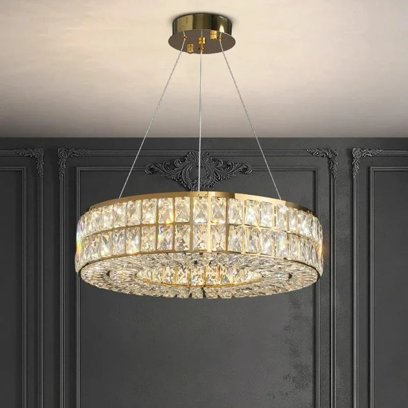 Modern Minimalist Crystal Light Luxury Circular Ring Hanging Lamp High-end Atmospheric Hall Light Bedroom Crystal Pendant Light