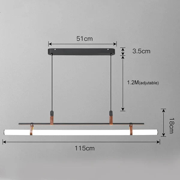 Eden Chandelier - Modern Long Tube Pendant Lamp in Black and Gold with Leather Accents for Kitchen, Dining Room, Office, and Cafe