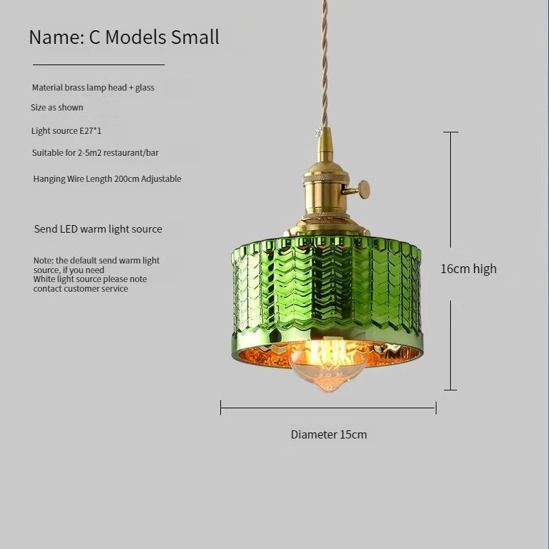Vintage Brass Green Glass Pendant Light - Illuminate Your Dining Room, Bar, or Bedroom with Scandinavian Elegance