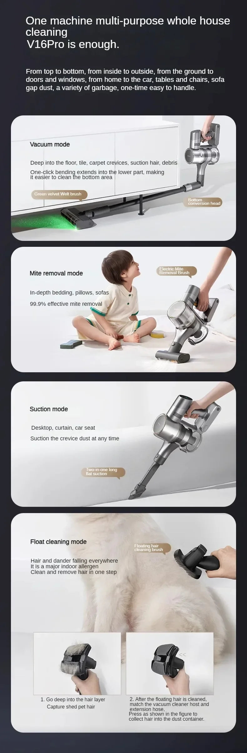 Dreame V16Pro Cordless Vacuum Cleaner Household Large Suction Green Light Dust Handheld Mite Removal Small Home Appliances