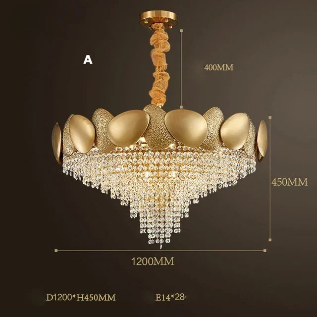 LED Tassels Crystal Chandelier - Modern Stainless Steel Gold Long/Round Pendant Light