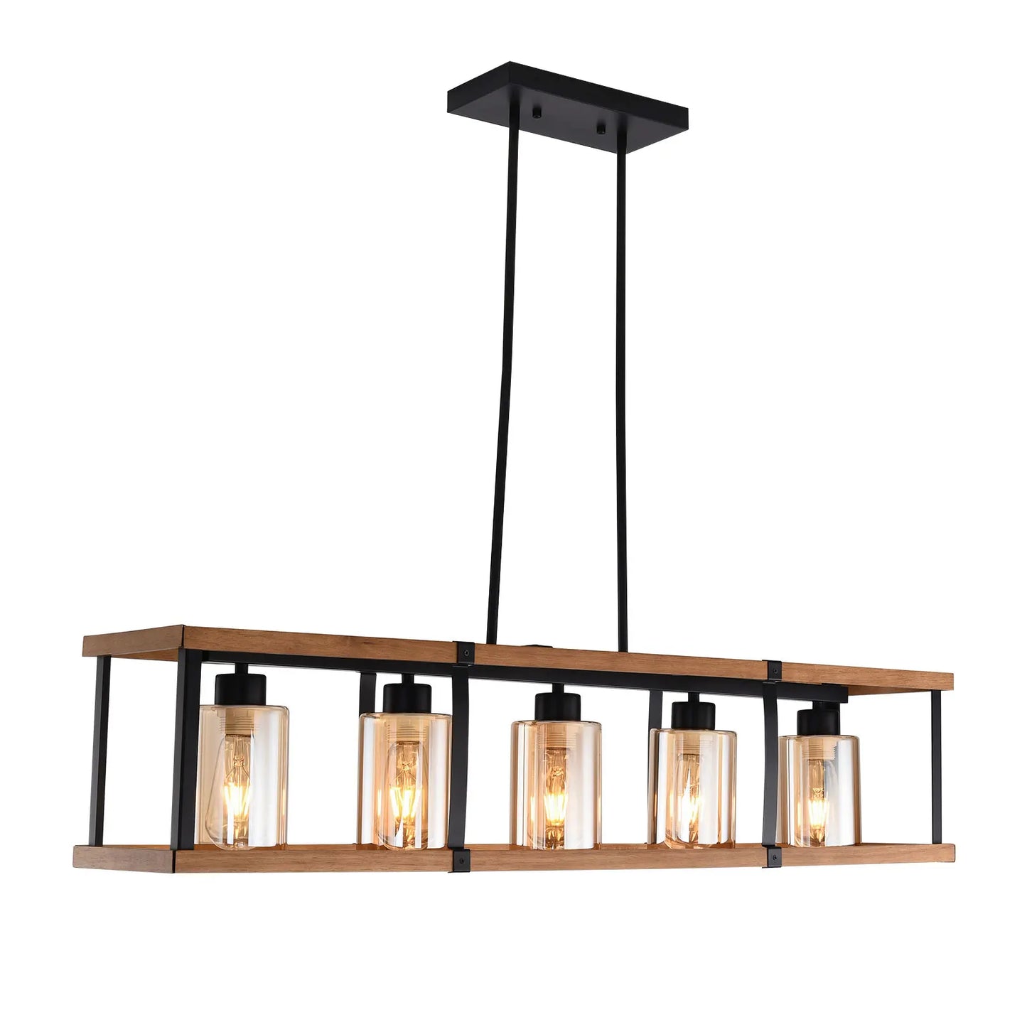 5-Light Farmhouse Chandeliers for Dining Room & Kitchen Island - Rectangle K9 Crystal Light Fixtures with Industrial Style