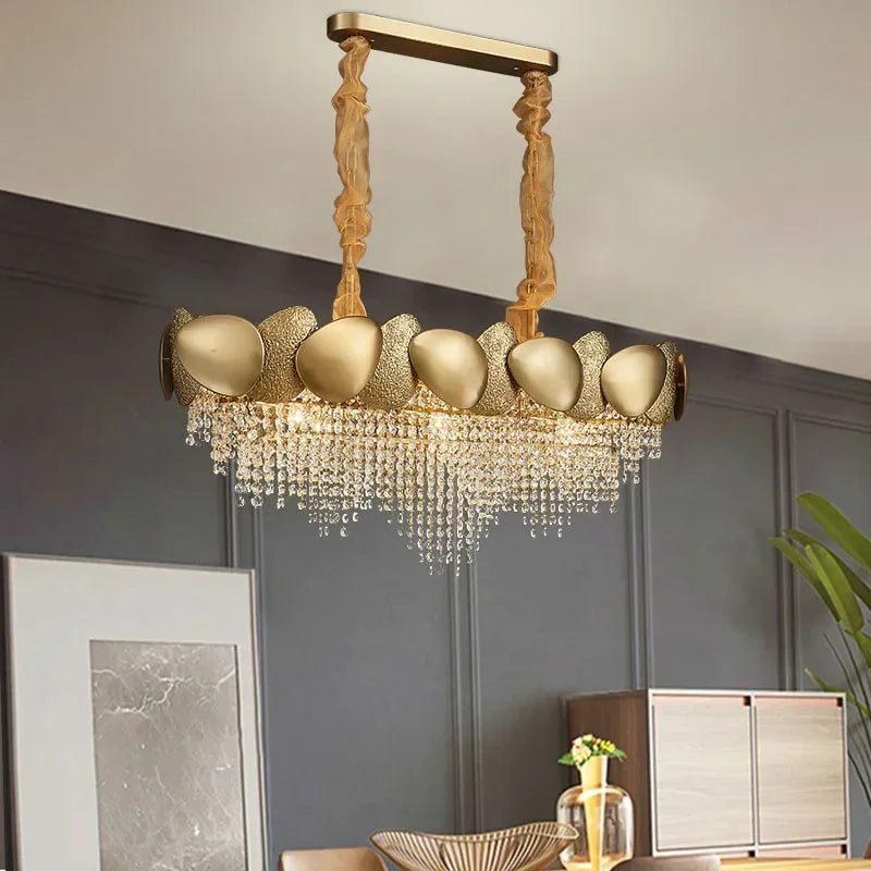 LED Tassels Crystal Chandelier - Modern Stainless Steel Gold Long/Round Pendant Light