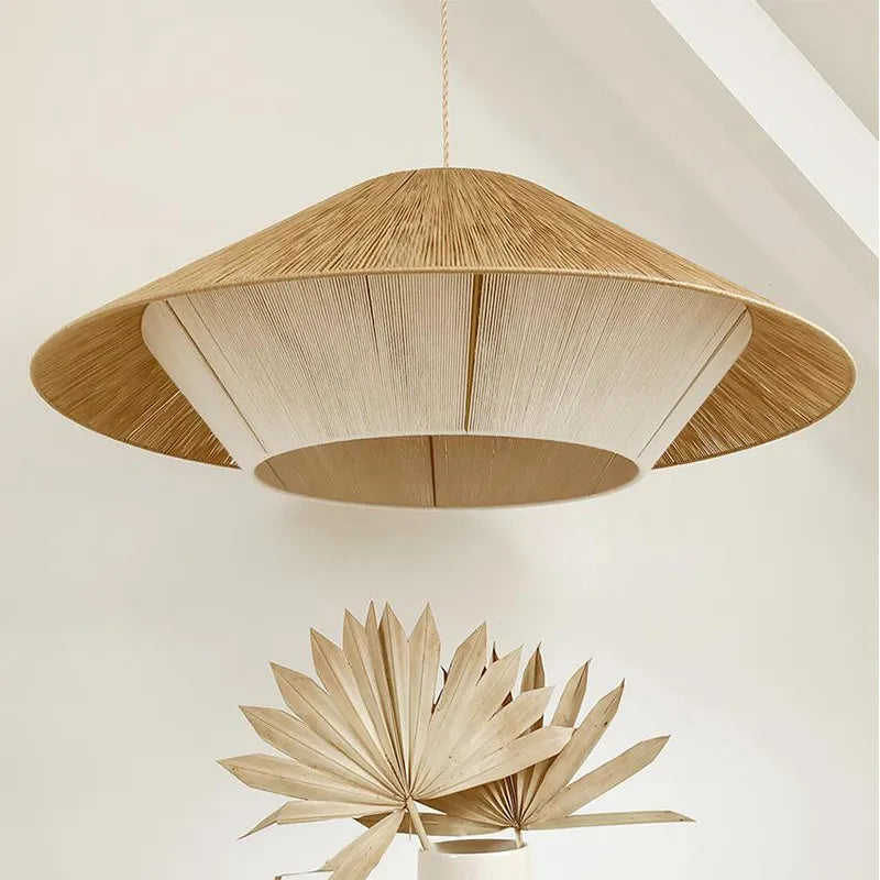 Japanese-Inspired Retro Chandelier - Woven Hemp Rope Pendant Lamp for Creative Home Decor